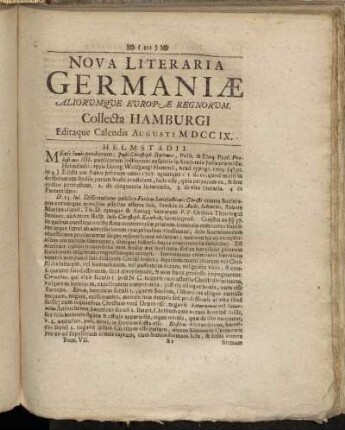 Nova Literaria Germaniæ...Collecta Hamburgi Editaque Calendis Augusti MDCCIX.