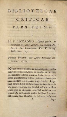 Bibliotheca critica, [1],1