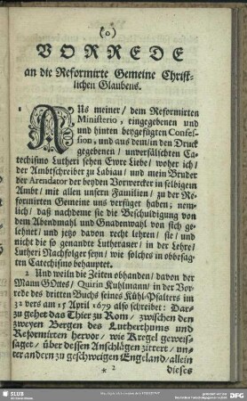 Vorrede an die Reformirte Gemeine Christlichen Glaubens