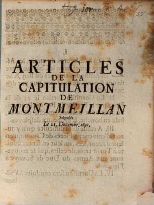 Articles de la capitulation de Montmeillan stipulés le 21. Dec. 1691
