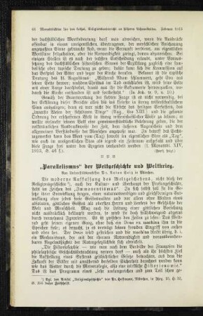 "Parallelismus" der Weltgeschichte und Weltkrieg