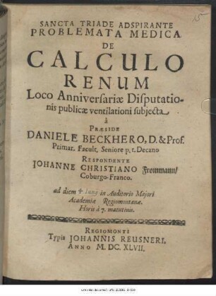 Problemata Medica De Calculo Renum