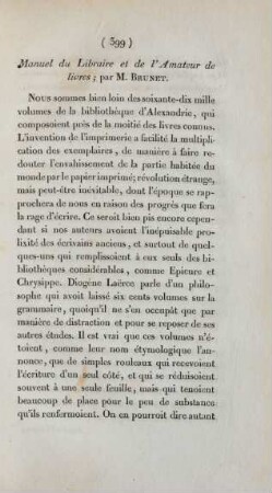 Manuel du Libraire et de l'Amateur de livres; par M. Brunet