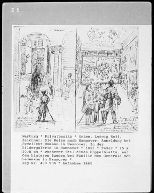 Die Reise nach Hannover: "Anmeldung bei Excellenz Rumann in Hannover" (links) und "In der Bildergalerie in Hannover" (rechts)