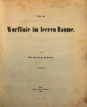 Über die Wurflinie im leeren Raume