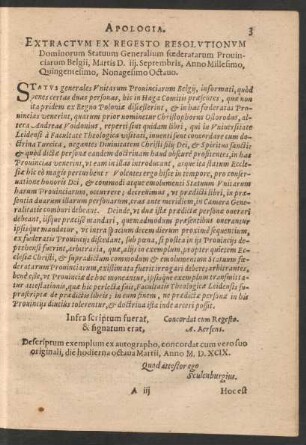 Extractum Ex Regesto Resolutionum Dominorum Statuum Generalium foederatarum Provinciarum Belgii ...