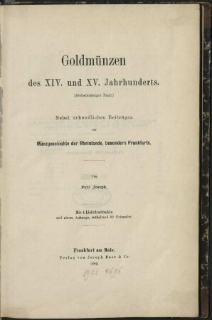 Goldmünzen des XIV. [vierzehnten] und XV. Jahrhunderts : (Disibodenberger Fund)