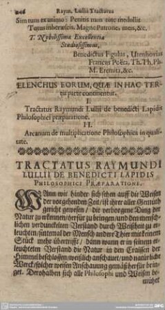 TRACTATUS RAYMUNDI LULLII DE BENEDICTI LAPIDIS PHILOSOPHICI PRAEPARATIONE.
