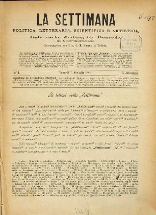 La settimana politica, letteraria, scientifica e artistica : italien. Zeitung für Deutsche (zu Unterrichts- u. Bildungszwecken). 2. 1881