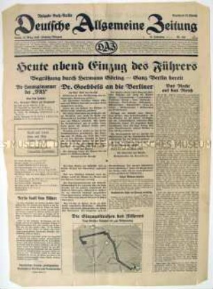 Tageszeitung "Deutsche Allgemeine Zeitung" zur Annexion Tschechiens durch die Wehrmacht