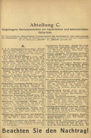 Abteilung C. Eingetragene Genossenschaften mit beschränkter und unbeschränkter Haftpflicht