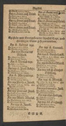 Episteln und Evanglien der Apostel-Tage, welche einiger Orten gefeyret werden
