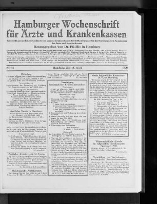 Wissenschaftliche Abende im Allgemeinen Krankenhause Eppendorf 1920.