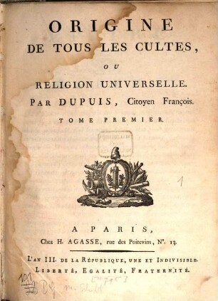 Origine de tous les cultes ou religion universelle, 1