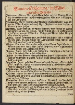 Planeten-Erscheinung/ im Mittel eines jeden Monats.