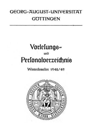 WS 1948/49: Vorlesungs- und Personalverzeichnis