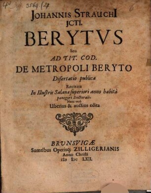 Berytus, seu ad tit. Cod. de metropoli Beryto diss.