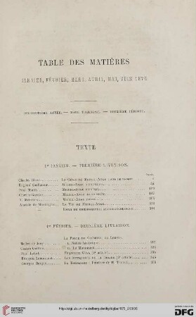 Table des matières: janvier, février, mars, avril, mai, juin 1876
