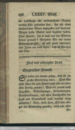 Fünf und achtzigster Brief. Siegreicher Freund, ...