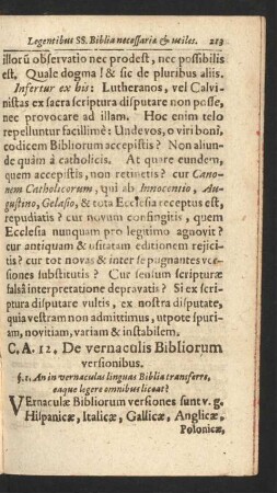 C. A. 12. De vernaculis Bibliorum versionibus