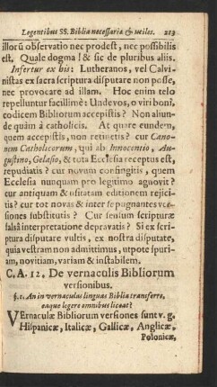 C. A. 12. De vernaculis Bibliorum versionibus