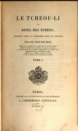 Le Tcheou-li : ou rites des Tcheou, 1