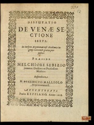 6: Disputatio De Venae Sectione ...
