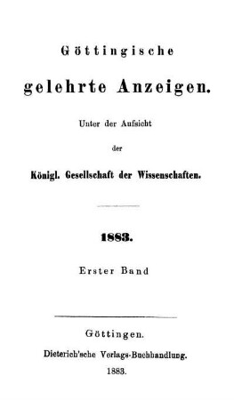 1883,1: Göttingische gelehrte Anzeigen