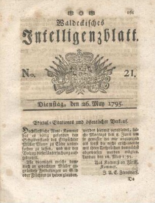 No. 21, Dienstag, den 26. May 1795