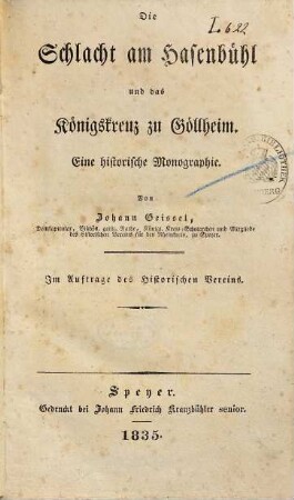 Die Schlacht am Hasenbühl und das Königskreuz zu Göllheim : eine historische Monographie