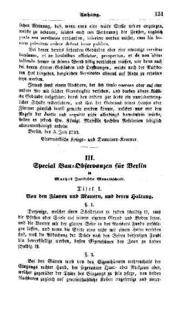 III. Special Bau-Observanzen für Berlin in Mathis Juristische Monatsschrift