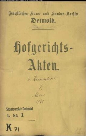 von Kerssenbrocks, Johanns Tochter Vormunde gegen Dr. Peter Meier und Frau Anna Seger - Schuldforderung