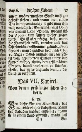 Das VII. Capitel. Von denen pestilenzialischen Fiebern.