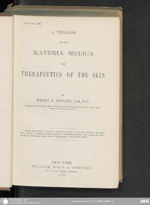 A Treatise on the Materia medica and Therapeutics of the Skin