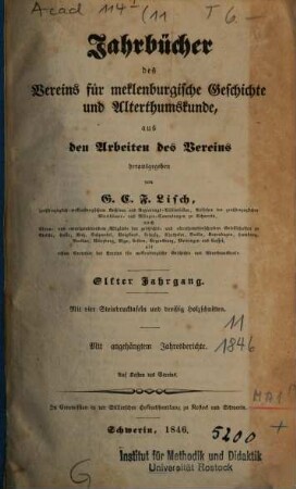 Jahrbücher des Vereins für Mecklenburgische Geschichte und Altertumskunde. 11, 11. 1846