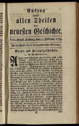 VIII. Stück. Coburg, den 22. Februar. 1758.