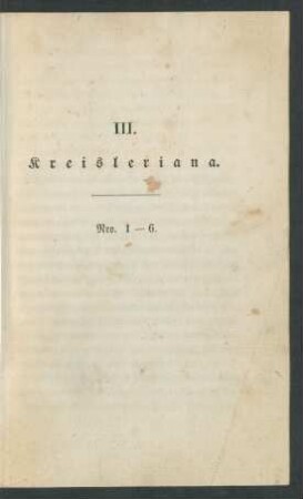 III. Kreisleriana. Nro. 1-6