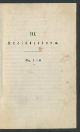 III. Kreisleriana. Nro. 1-6