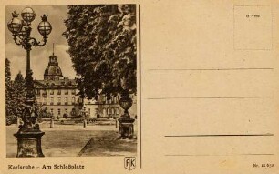 Postkartenalbum mit Motiven von Karlsruhe. "Karlsruhe - am Schlossplatz". Schlossplatz und Schloss