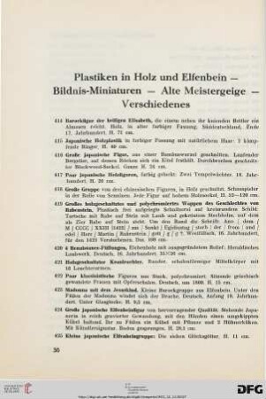 Plastik in Holz und Elfenbein – Bildnis-Miniaturen – Alte Meistergeige – Verschiedenes (Nr. 414-460)