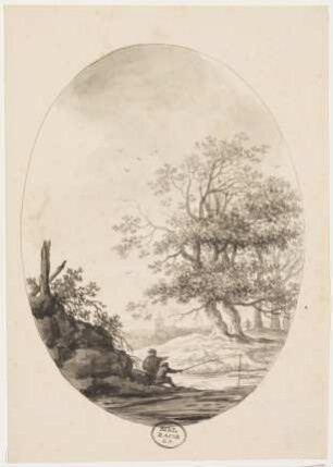 Landschaft mit zwei Anglern und Bäumen
