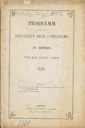 Programm des K.K. Deutschen Ober-Gymnasiums in Brünn : für das Schuljahr .... 1877/78 (1878)