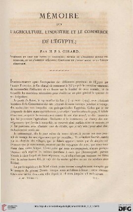 Mémoire sur l'agriculture, l'industrie et le commerce de l'Égypte