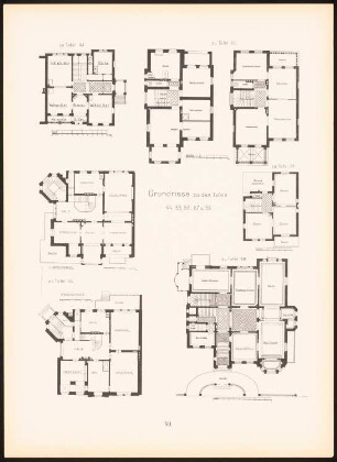 Grundrisse Heidelberg, Mainz, Wiesbaden, Stuttgart, Frankfurt/Main: Grundrisse (aus: Moderne Neubauten, 1.Jg., 1894, hrsg. W. Kick)