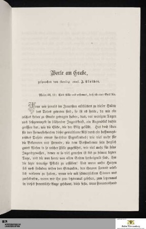 Worte am Grabe, gesprochen von theolog. cand. J. Klaiber