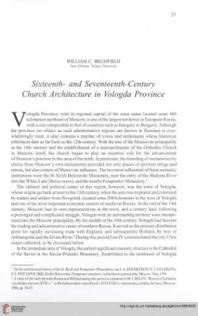 Sixteenth- and Seventeenth-century church architecture in Vologda Province