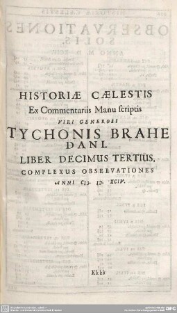 HISTORIAE CAELESTIS ... LIBER DECIMUS TERTIUS ...