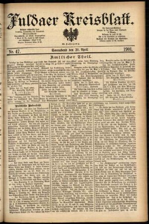 Erste Ausgabe vom Samstag, den 20. April 1901.