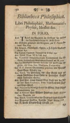 Bibliotheca Philosophica. Libri Philosophici, Mathematici, Physici, Medici &c.