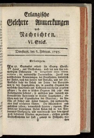 VI. Stück. Dienstags, den 6. Februar. 1787.